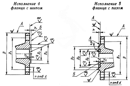 исполнение фланца с шипом и пазом