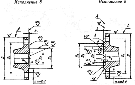 исполнения фланцев 8 и 9